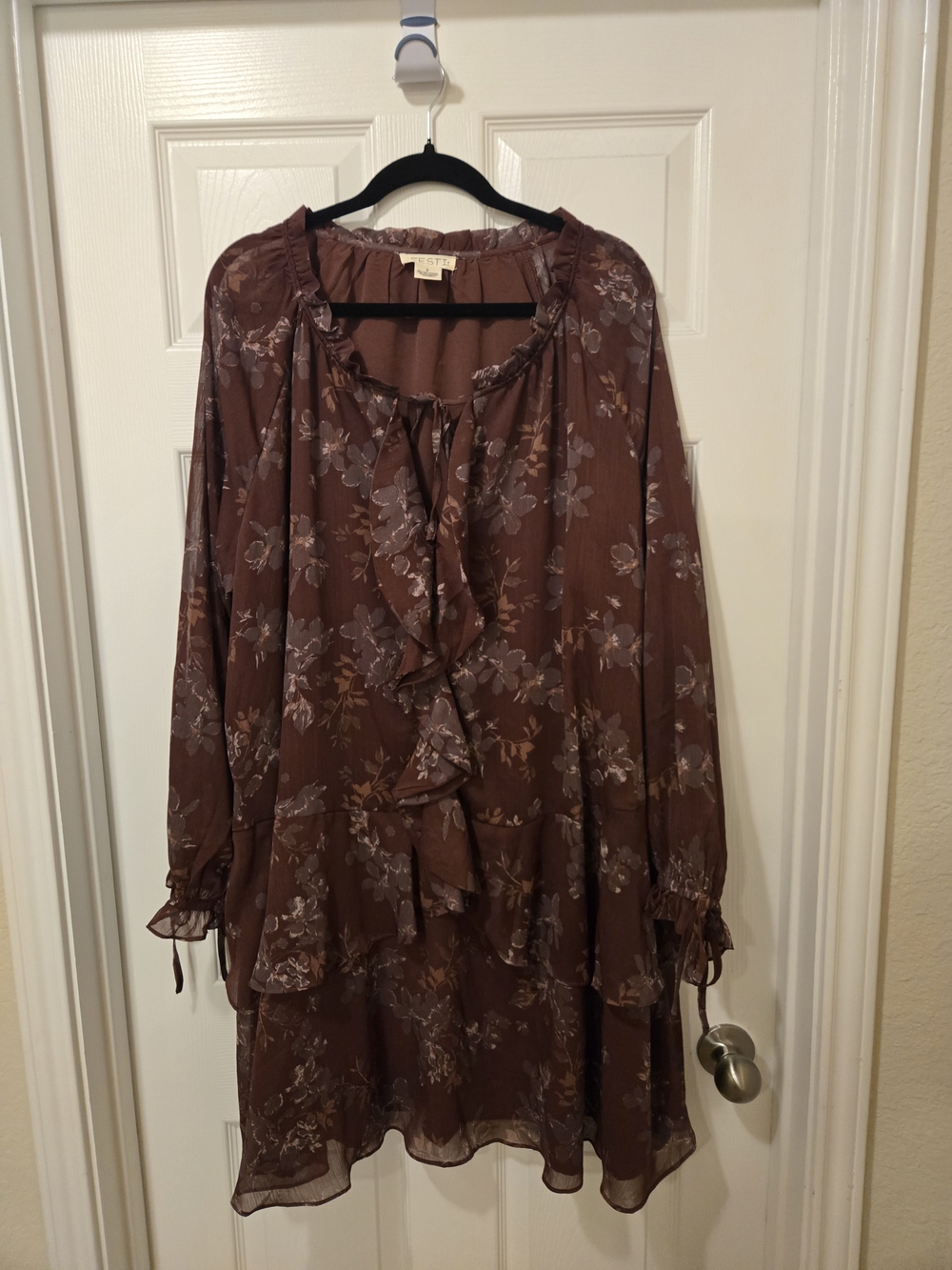 torrid Brown Floral Ruffle Tie-Neck Midi Dress